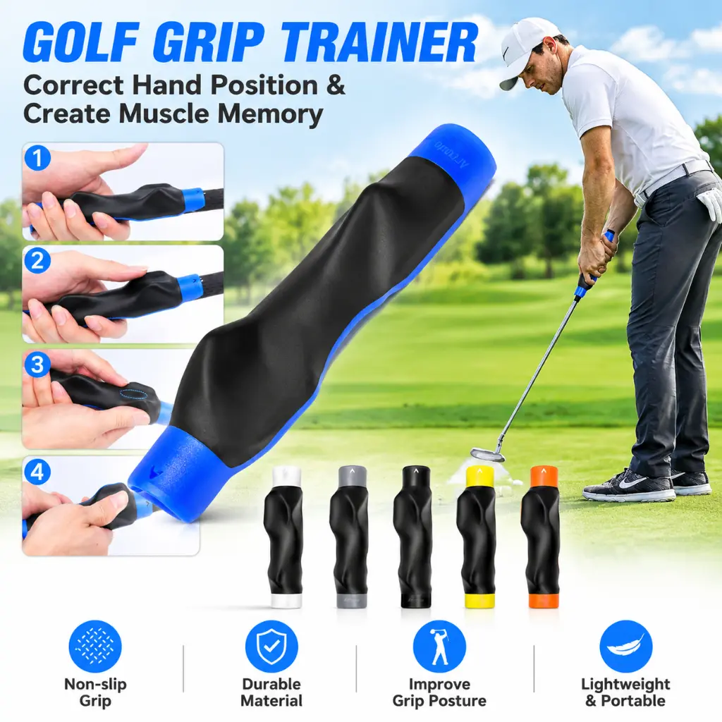 Golf Grip Trainer, Golf Swing Training Aid for All Skill Levels, Build Muscle Memory, Correct Hand Placement & Grip Pressure, Improve Core Stability in Practice Swings