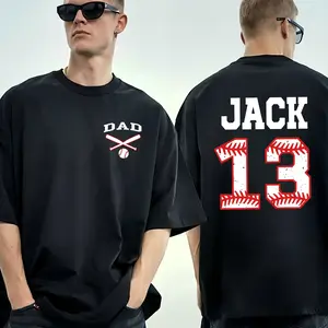 Custom Baseball Dad Name & Number Double-Sided Cotton T-Shirt, fathers day gift for men Tshirt Classic