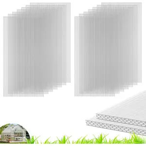 6 count Polycarbonate Greenhouse Panels, 4' x 2' x 0.32'' Three-layer Honeycomb Panels Polycarbonate Sheet, Clear  UV Protected Corrugated Plastic Roof Panels for Greenhouse Replacement