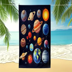 Cute Planets Graphic Beach Towel, Quick Dry Microfiber Towel with High Absorbency, Sand Proof Pool Towel for Kids Adults, Space Themed Beach Accessory