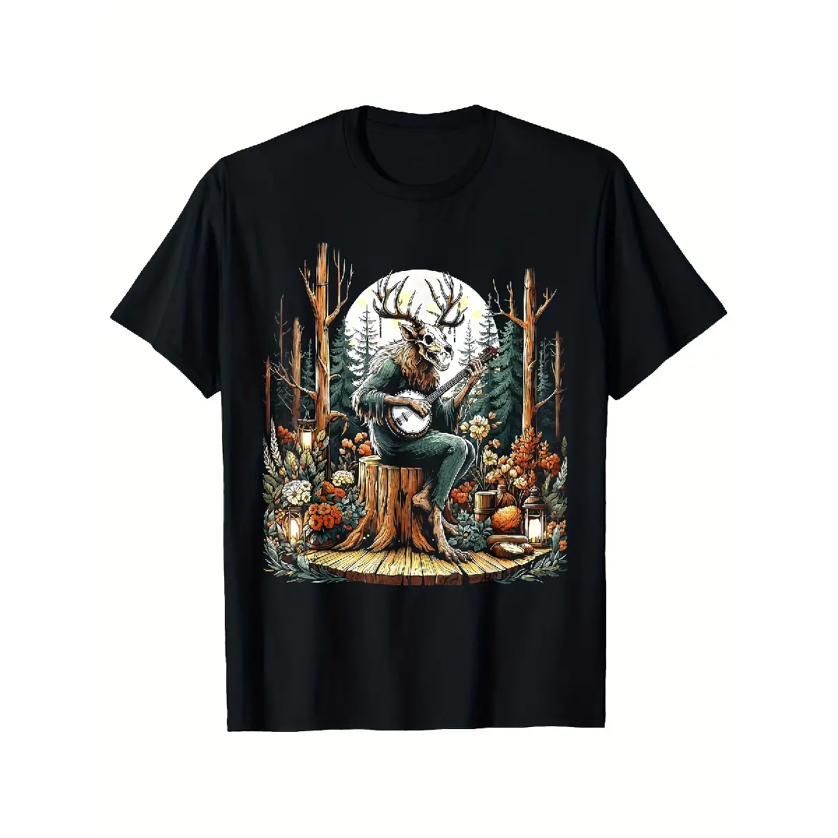 [100% Cotton] 100% Cotton Cottagecore Wendigo Chamber Bio Camping T-Shirt - Made from 100% Certified, This Vintage Fantasy Graphic Tee Features Mystical Forest Artwork. It Offers a Relaxed Fit with Short Sleeves, Suitable for Both Men And Women (Sizes S-X