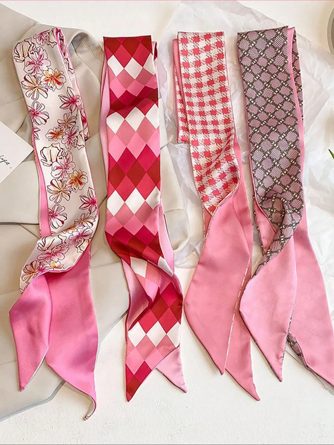 Women's Elegant Random Plaid Pattern Hairbands, Casual Trendy Silk Scarf, Fashionable Hair Accessories Set for Daily Use