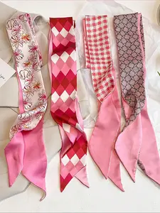 Women's Elegant Random Plaid Pattern Hair Bands, Casual Trendy Silk Scarf, Fashionable Hair Accessories Set for Daily Use
