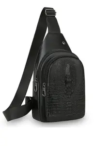 Luxurious Vintage Chest Bag, Crocodile Pattern Large Capacity Waterproof Wear-Resistant Zipper Crossbody Bag, Multifunctional Men's Casual Shoulder Bag, Versatile Bag