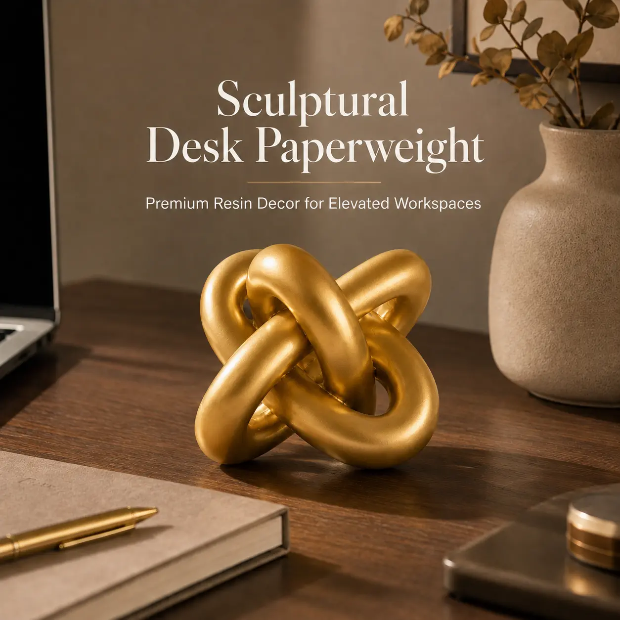Modern Knot Paperweight Sculpture, Minimalist Desk Decor for Office, Abstract Resin Statue, Executive Gift for Men Women