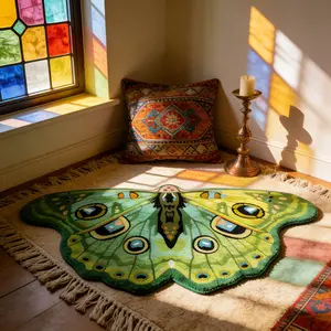 Modern Natural Insect Gradient Moth Rug, Boho Area Rug, Creative Art Design, Washable Easy Clean Plush Carpet, Home Decor for Living Room Bedroom, Soft Area Rug