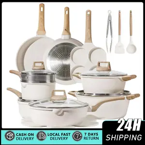 25 Pcs Pots and Pans Set, Nonstick Ceramic Cookware Sets, Healthy Non-Toxic, Large Capacity, Induction Compatible, Cooking Set with Frying Pans & Saucepans, PFAS/PTFE/PFOA Free, Classic Black Cookware set, 25-piece non-stick cooking set