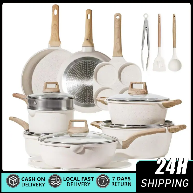 25pcs-black Nonstick Ceramic Cooking Cookware Set - PFAS/PTFE/PFOA-Free, Healthy Non-Toxic, Large Capacity, Induction-Compatible Set with Frying Pans, Saucepans