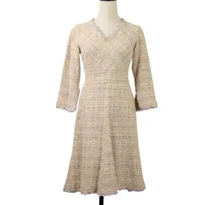 Pre-owned CHANEL Tweed Small Leather Goods V Neck Summer Dress