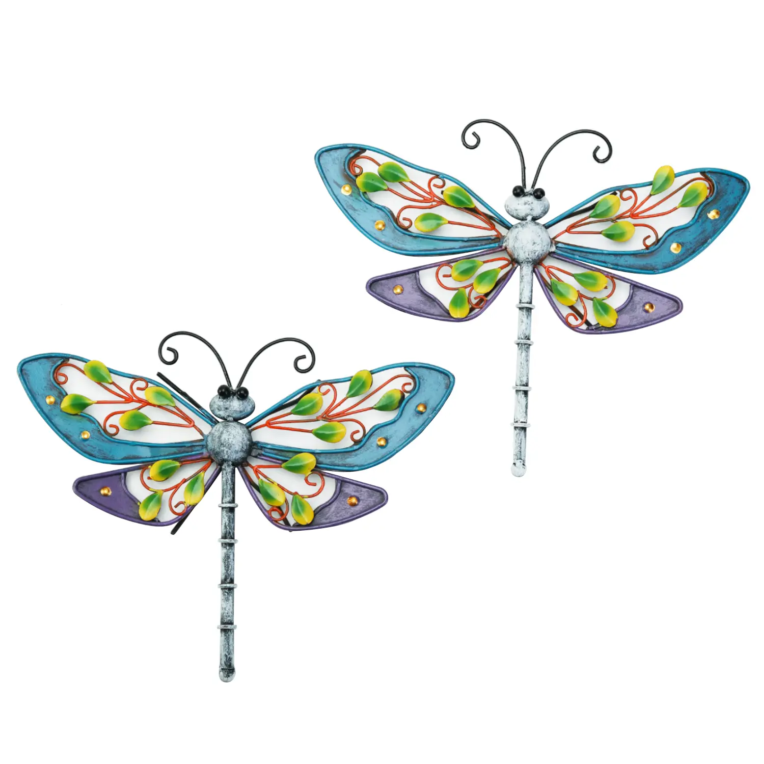 Sungmor Metal Dragonfly Wall Decor, 2PC Colorful Painted Garden Metal Art Decorations, Outdoor Hanging Metal Wall Art, Lovely Dragonfly Sculpture Wall Decoration for Home Yard Patio Garden Fence