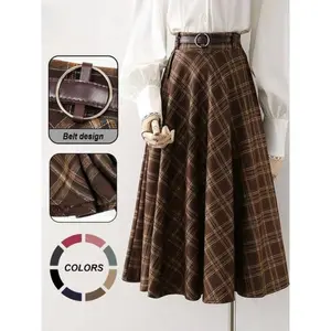 Women's New Arrivals for Fall/Winter Women's Plaid Print Skirt, Casual Fashionable Midi Skirt, All-season Wear Ladies Bottoms, Perfect for Daily Outfit