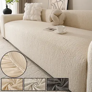 1 Piece Striped Plush Sofa Cover, Warm and Soft, Machine Washable, Pet Furniture Protector, Dustproof Sofa Cover, Dust-Proof & Stain-Resistant for All Seasons, Holiday Decoration and Daily Use, Fits 2/3/4-Seater Living Room Sofa Couch Covers