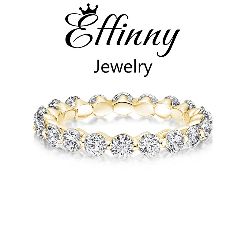 Effinny 1.5ct Classic Round Cut Golden Women's Wedding Ring,5A Cubic Zirconia Stackable Ring for Women In Sterling Silver Outdoorfun
