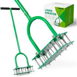 Aerator Lawn Tool with 15 Iron Spikes, 6-Spring Self-Cleaning Heavy-Duty Lawn Aerator Tool -Automatic Reset & Dirt/Leaf Clean System for Soil Loosening & Dethatching in Yard, Patio & Garden