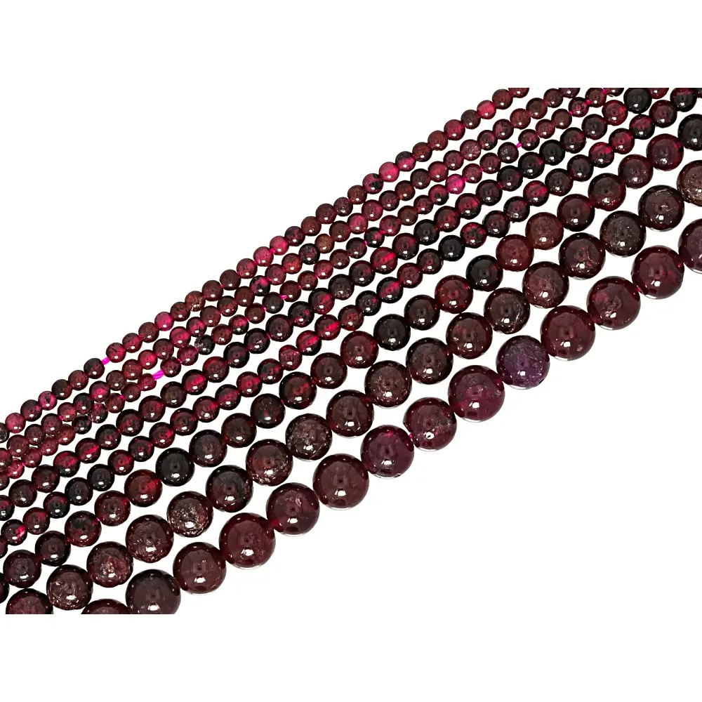 JTV Round Shape Garnet Bead Strand Set (8 Pieces, Assorted Sizes) for Crafting, Natural Stone & Bead Assortments, Jewelry Making