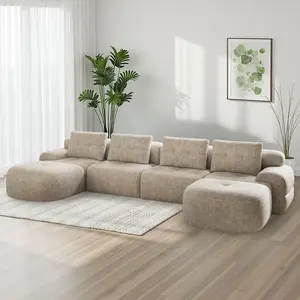 [New Year Deals] 145'' U-Shaped Modular Sectional Boneless Sofa Couch Full-Foam Structure Compression Packaging Woven Texture Upholstery Oversized Modern Living Room Couch for 4+ Years of Comfort,Xstmas Gifts for the Whole Family: Husband&Wife, Mom & Dad