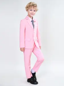 Boys' Elegant Gentleman Solid Color Suit Set, Jacket Pants Bow Tie 3-Piece Clothes Sets, Perfect for Weddings Parties Holidays, Fashion Korean Design