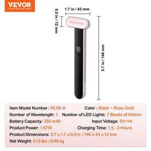 VEVOR Red Light Therapy Wand for Face and Neck, 3-in-1 LED Facial Wand Red Light Therapy Device with Heating Therapy Vibrating Facial Massage, Portable LED Beauty Wand