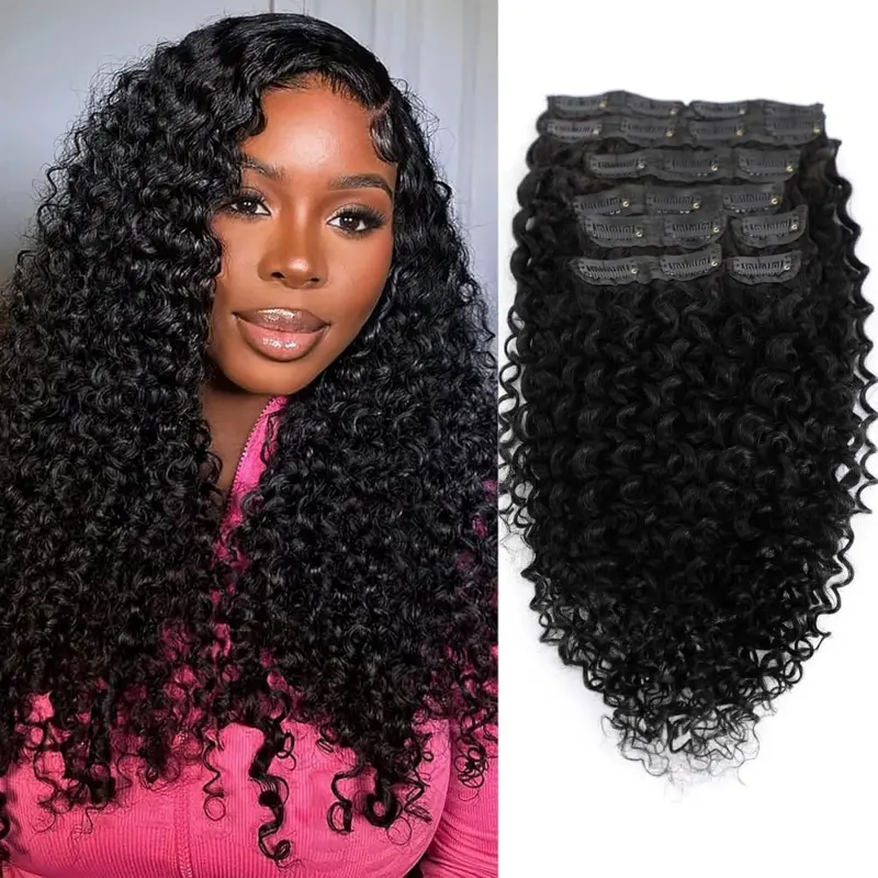 16 Inch Kinky Curly Clip ins Human Hair 110g 8pcs 20 Clips 3C 4A Curly Clip In Hair Extensions Real Human Hair Brazilian Virgin Hair Full Head for Women Na