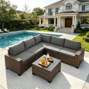 Gizoon 6 Piece Outdoor Patio Conversation Sets,Spacious Patio Sectional Furniture Set with Adjustable Raised feet,Thicken Cushions and a Coffee Table for Courtyard,Poolside,Party,Gray