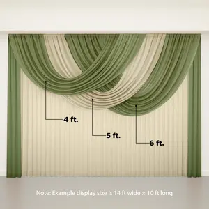 Sheer Chiffon Valance Curtain 4ft x 6ft – Dusty Sage Green Wedding Arch Voile Drape with Rod Pocket, Backdrop Panel