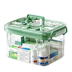 Large Capacity Medicine Storage Box, Dust-Proof Lid, Dual-Layer Design, Transparent Visual Organization, Multi-Functional Organizer, Clear, High Capacity Storage, Desk Storage Box