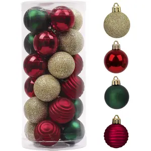 1.57 Inches Small Christmas Tree Decorations Ornament Set, 24ct Red Green Gold Shatterproof Hanging Ball Ornaments for Holiday Party Decor
