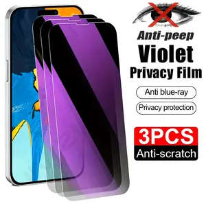 3pcs Anti-Blue Light Privacy Screen Protectors For iPhone 17/17 Pro/17 Pro Max/16/15/14/13/12/11/Pro Max/Pro/Plus/16E/13 Mini/12 Mini/X/XR/XS/XS MAX,Full Coverage,Anti-Drop,Anti-Scratch,Protective,Eye Protection,Anti Fingerprint,Easy to Install