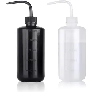 500ML 2PC Plastic Squeeze Bottle - Safety Rinse & Wash Bottle, Watering Can, Tattoo Wash for Medical Lab, Tattoo Supplies - White & Black