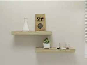 stays Natural 16.5" Wood Floating Shelves, Set of 2