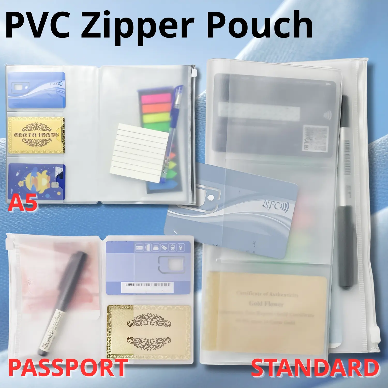 Clear PVC Zipper Pouch for Traveler’s Notebook | A5/Standard/Passport Size Cash Stuffing Envelopes, Budget Planner Accessories & Receipt Holder Organizer, Waterproof Storage Set, Desktop Organizer