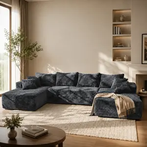 【No Assembly Required】133" Boneless Cloud Couch, Modular U-Shaped Sectional Sofa with Chaise, No Assembly Required Deep Seating Living Room Couch, Plush Corduroy Fabric Upholstered Sofa for Apartment