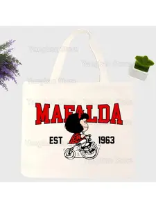 Mafalda Canvas Simple Cartoon Print French Pea Bag Shopping Bags Girls Fashion Life Casual Pacakge Hand Bag
