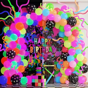 154PCS UV Neon Glow Balloon Arch Kit for 80s 90s Disco & Glow Party Decorations