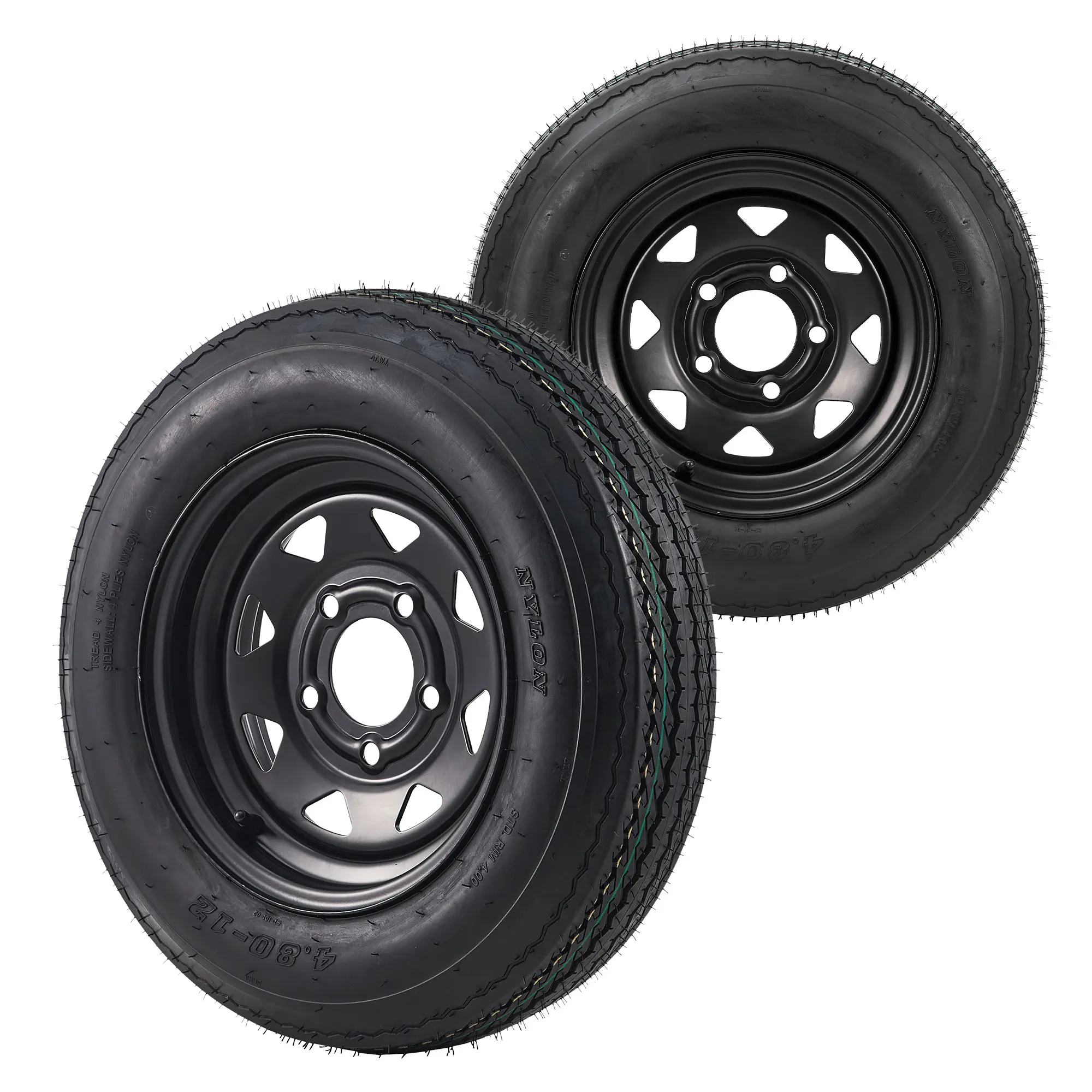 Set of 2 Heavy Duty 4.80-12 Trailer Tire and Wheel Assemblies - 12" Rims with 5 Lug on 4.5" Bolt Pattern - 6 Ply Rated Load Range C - Premium Replacement for Utility, Boat, and Small Cargo Trailers - High-Speed Highway Rated & Durable