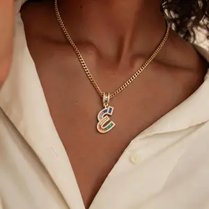 Colorful Letter Pendant Necklace for Women, Personalized Initial First Name Jewelry, Classic Trendy Chain Pendant Birthday Jewelry Gift