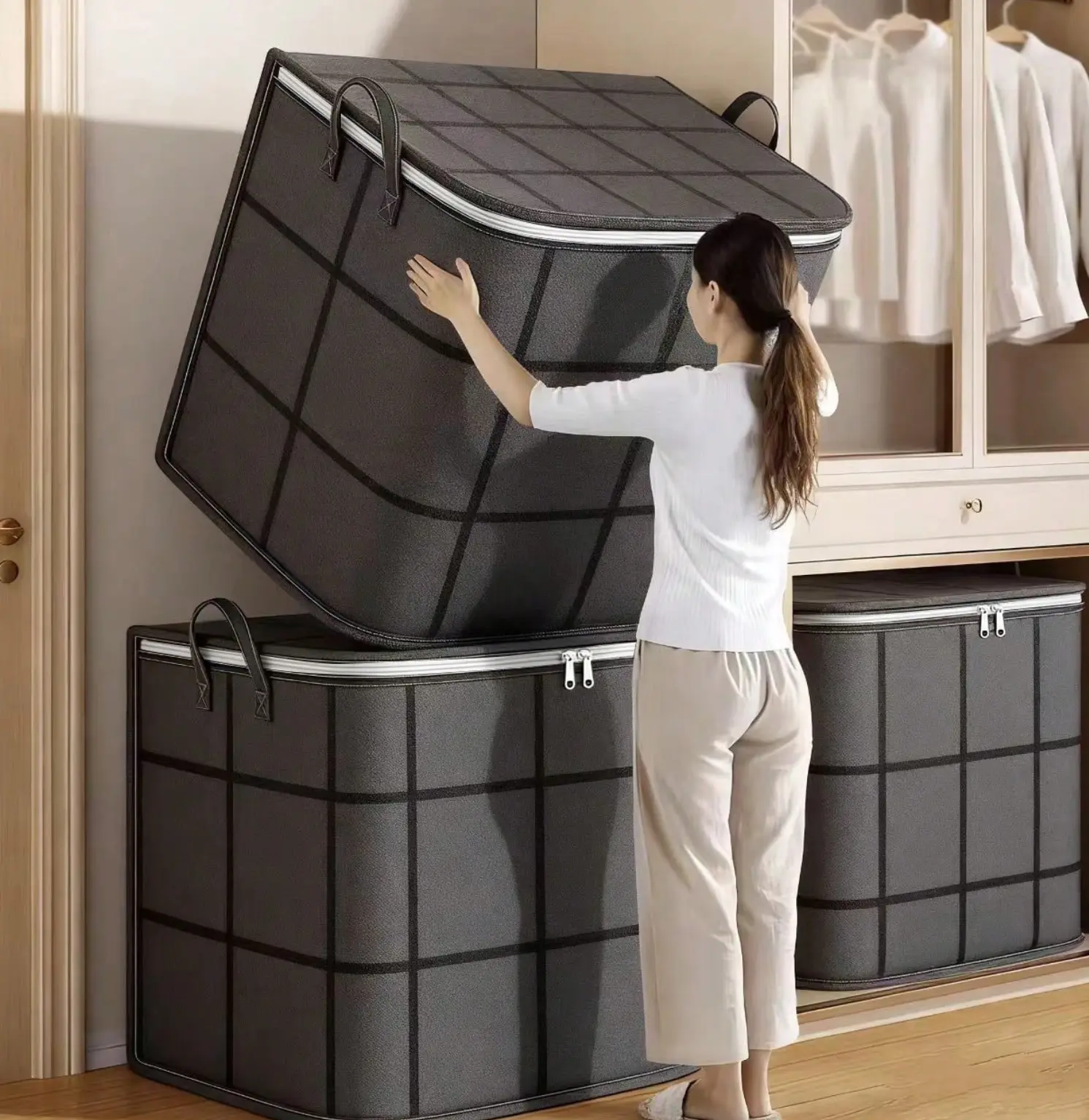 Spacious Moving Storage Bin, Zippered Organizer for Quilts, Bedding & Sweaters, Large Capacity Fabric Bag for Moving Day, Closet & Bedroom Use,storage,bag