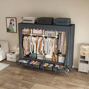 Portable Closet Storage Organizer with 4 Drawers and 4Hanging Rods,Cloth Closet Wardrobe Cabinet for Hanging Clothes,67.7 in Width