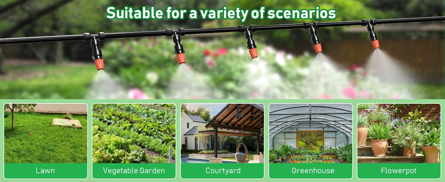 246FT Drip Irrigation System, Automatic Drip Irrigation Kit with 1/2" Main Tube & 1/4" Branch Tubing, Adjustable Drip Emitters, Garden Watering System for Flower Bed, Raised Beds, Lawn, Greenhouses