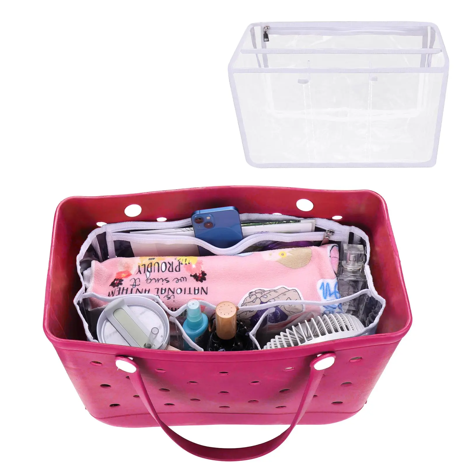 Clear Beach Tote Bag, Insert Hooks Accessories for Beach Bags Travel Makeup Clean Toiletry Brush Organizer Cosmetic Divider Storage Inner Pouch, beach bags Accessories