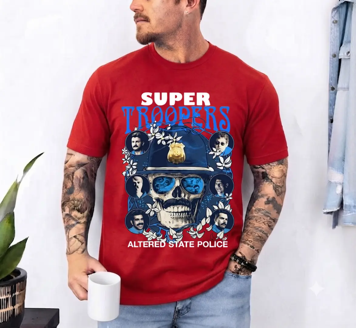 Super Troopers Altered State Police T-Shirt, Funny Police Comedy Graphic Tee, Retro Cop Movie Shirt, Mustache Humor T-Shirt, Comedy Movie Fan Gift