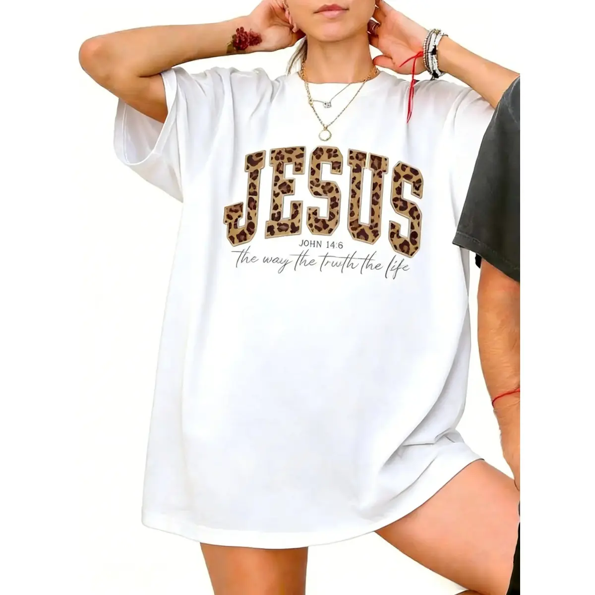 Unisex Christian Jesus Cheetah Print Bible Verse Sports Top - Everyday Essential Simple Casual Faith Apparel Gift with "Jesus Loves You" and "The Way The Truth The Life" Messages