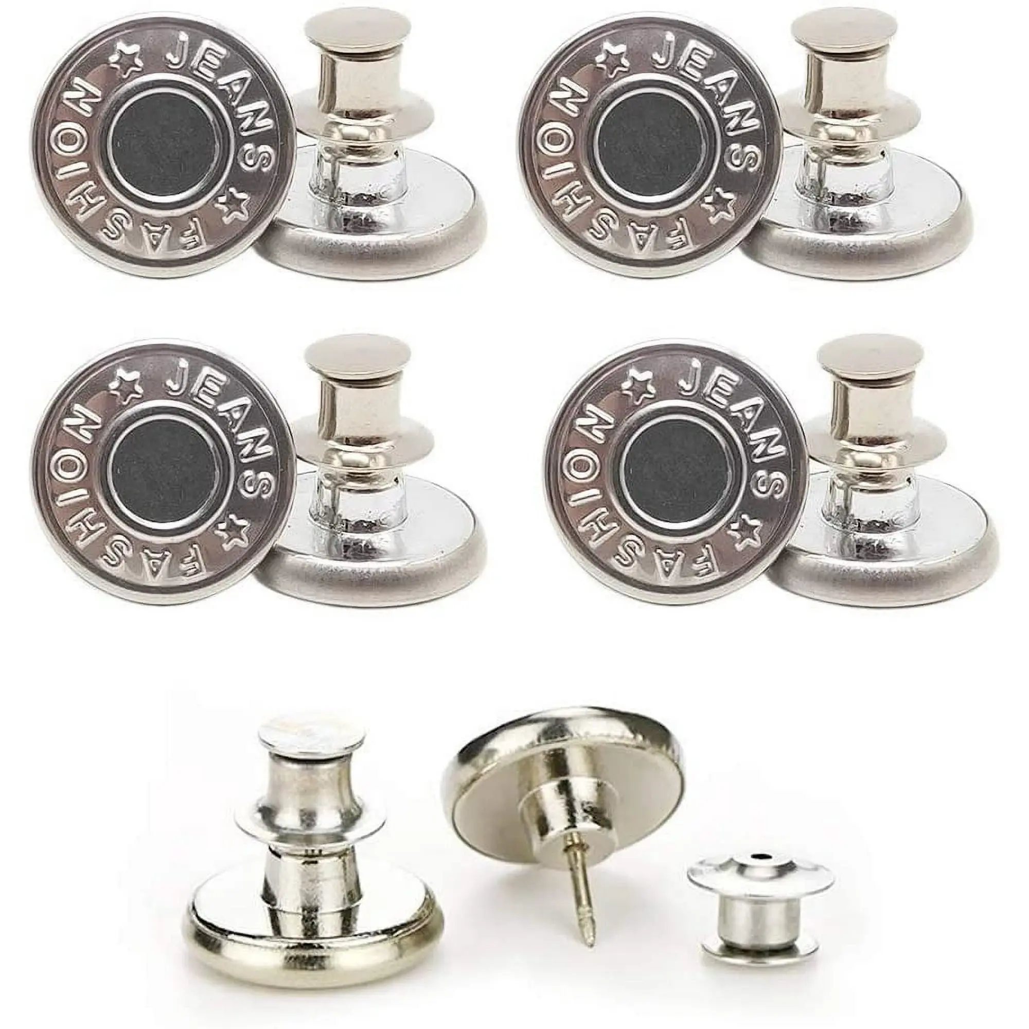 6pcs Vintage Metal Jean Buttons, No-Sew Removable Waist Tightener for Loose Jeans & Pants, Easy Fit Adjustment for Denim, Skirts & Everyday Outfits