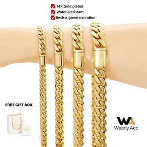 14K Gold Plated Cuban Link Chain Necklace, 6mm-14mm Width 16-30 Inch, Waterproof Miami Cuban for Men Women, Tarnish & Fade Resistant Hip Hop Jewelry