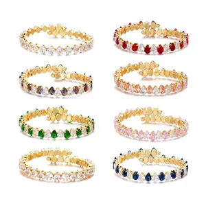 LunaStdla Tear Drop Colouful Bangles Dazzling Full Zirconia Bracelet for Women Girls Vintage Elegant Style Suitable for Daily Wearing Birthday Party Gift for Girlfriend Mom Fashion Jewelry Accessory