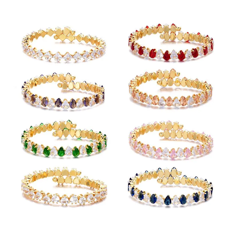 LunaStdla Women's Teardrop Shape Artificial Zircon Bracelets & Bangles - Gold-Plated, Bejeweled Style, Bling Effect, Vintage Elegance, Durable, Everyday Wear, Birthday Party Gift Fashion Jewelry Accessory
