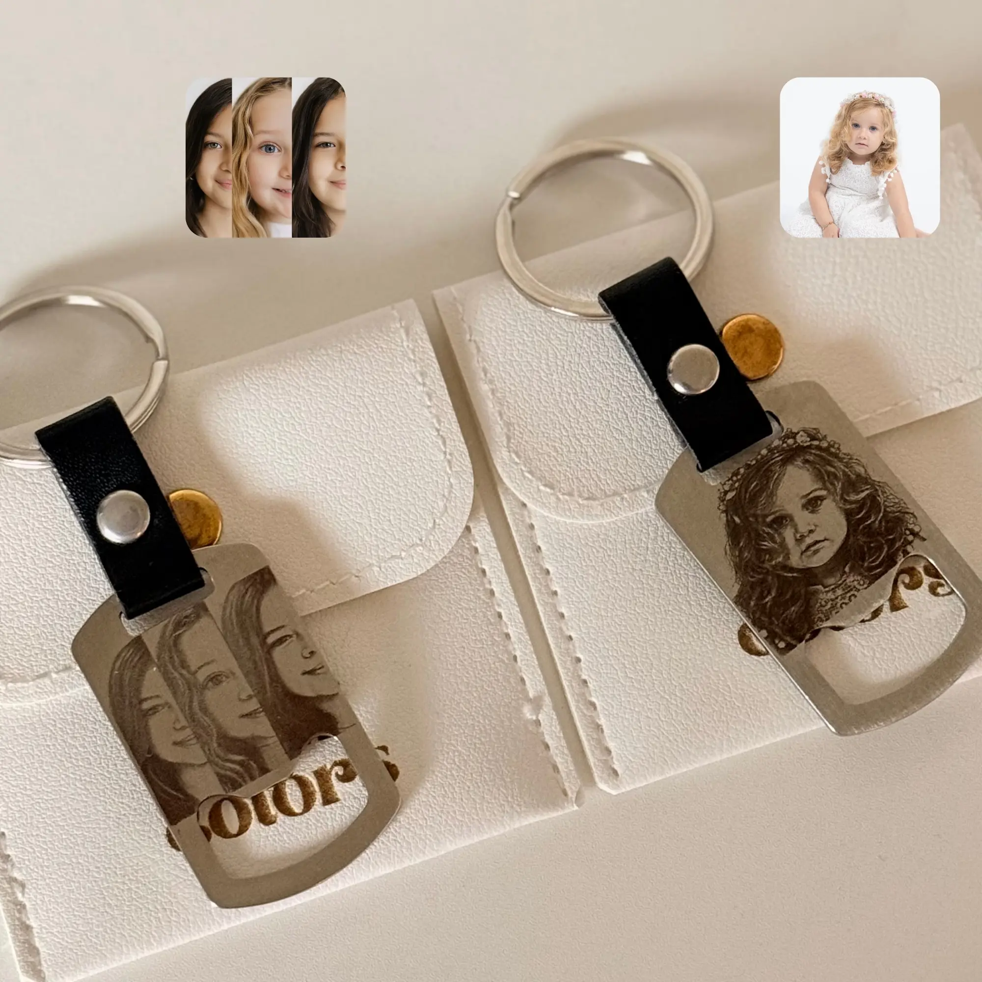 Personalized Photo Keychain Real Engraving, Custom Family Picture Keychain Gift for Mom Dad Grandma Grandpa, Long Distance Family Keepsake, Memorial Photo Keyring, Stainless Steel Personalized Gift