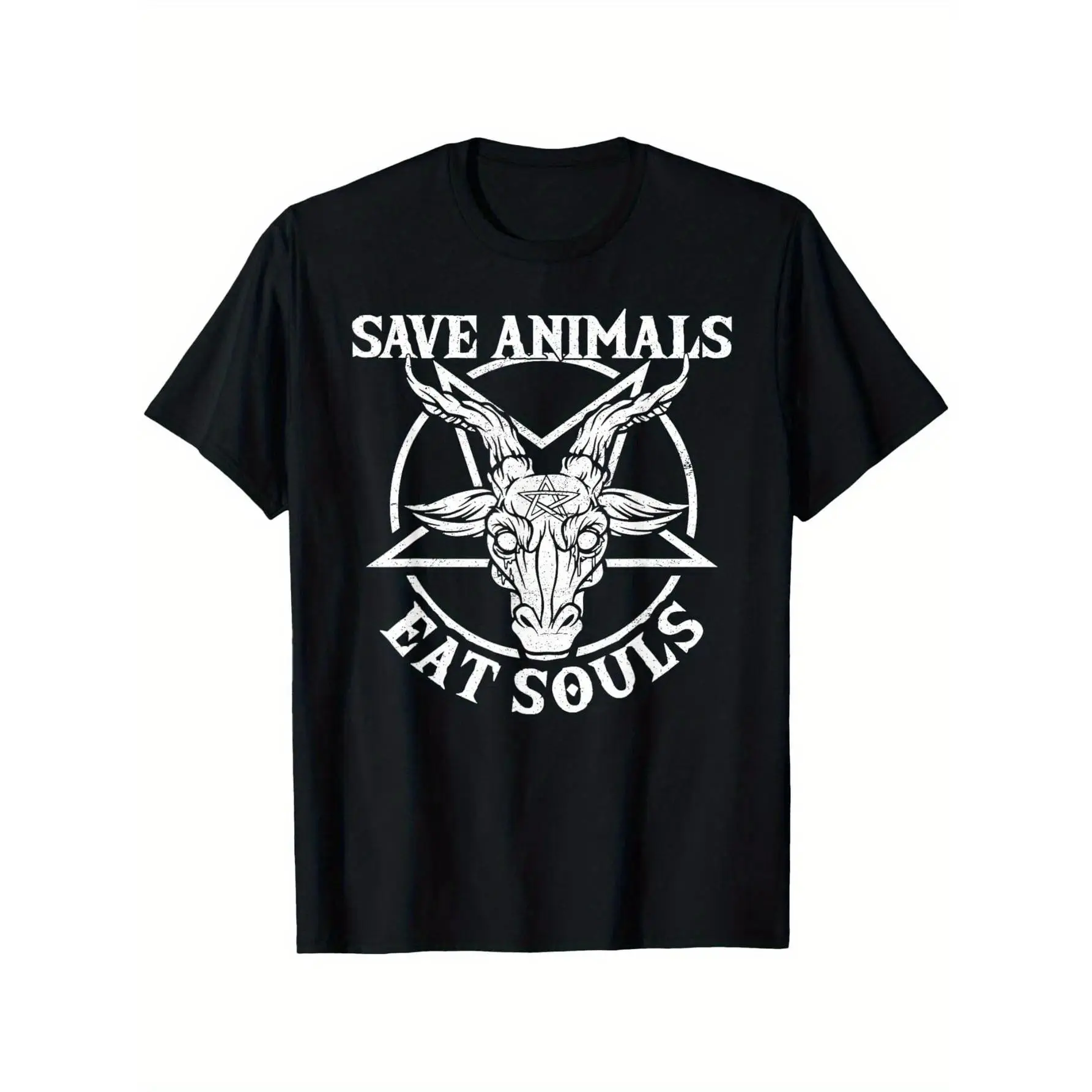 Baphomet & Pentagram Gothic Satan-Themed Cotton T-Shirt - Soft, Breathable Crew Neck Tee for Men, Perfect for Casual Wear, Sizes S-3XL, Black y2k  outfits  men time  tee  shirt  backwards demon slayer  merch double print oversize  valentine gift