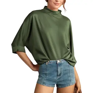 Yimoon Mock Neck Tops for Women Turtleneck Business Casual Blouses Oversized Half Sleeve Shirt Tops