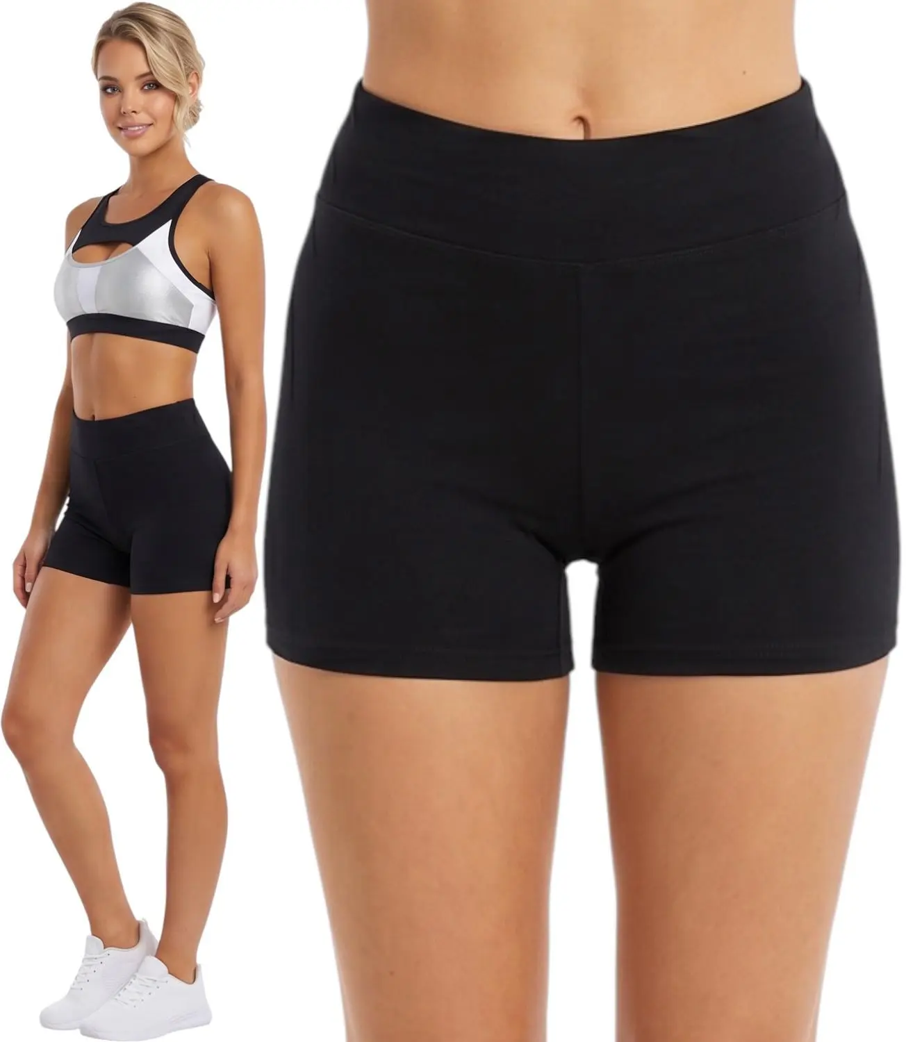 ToBeInStyle Women's Cotton-Spandex High-Waisted Booty Active Shorts for Gym Workout